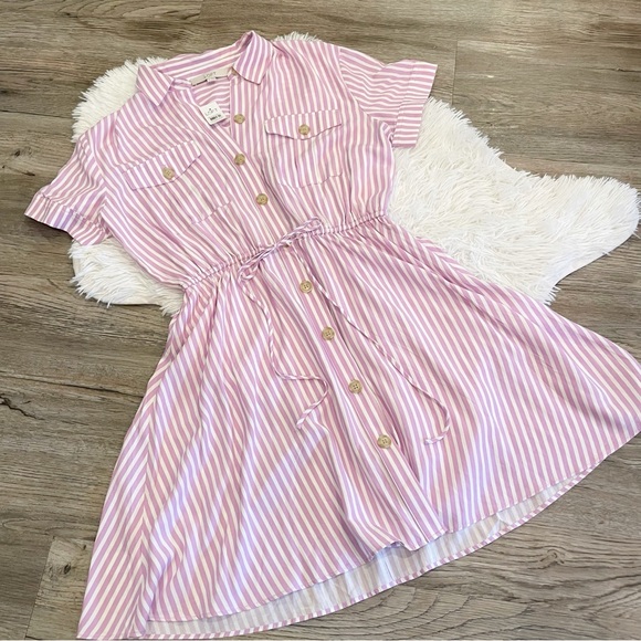 LOFT Striped Shirt Dress Coastal Grandmother Spring Easter Pastel Small NWT - Picture 2 of 8